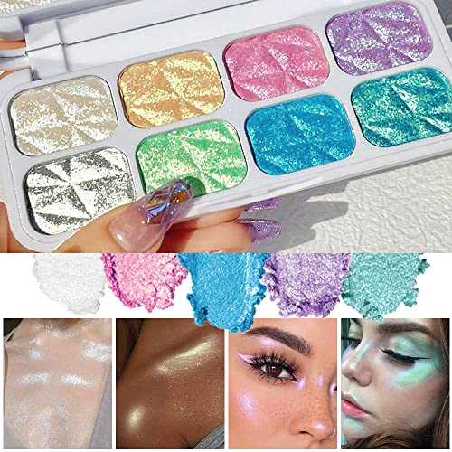 8 Color Face Cheek Highlighter Makeup Palette Shimmer Glitter Iridescent Multichrome Holographic Eyeshadow Palette Purple ...