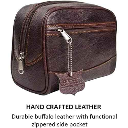 Parker Men¡¯s Travel Toiletry Bag?Handmade Buffalo Leather Dopp Kit for Men?Full Size Waterproof Bag with Zippered Side Pockets Travel Toiletry Organizer
