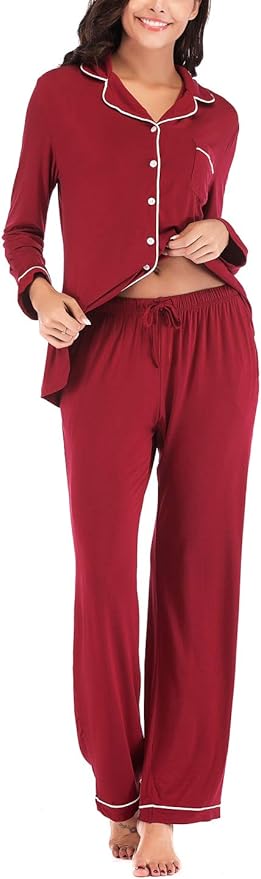 Aamikast Women's Pajama Sets Long Sleeve Button Down Sleepwear Nightwear Soft Pjs Lounge Sets