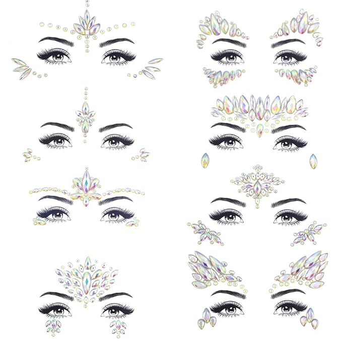 Noctilucent Face Gems Luminous makeup Temporary Tattoo Stickers Acrylic Crystal Glitter Stickers Face Jewels Rainbow Tears...