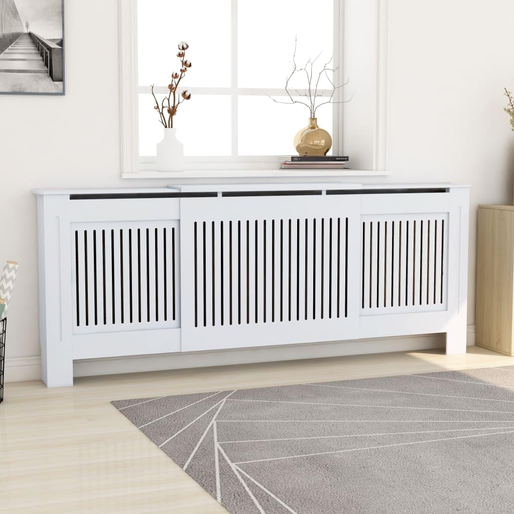 Fregramei MDF Radiator Cover Heating Cabinet, White Heating Cover Cabinet, Home and Office Heater Heating Side Stand Shelf, 80.7",-279