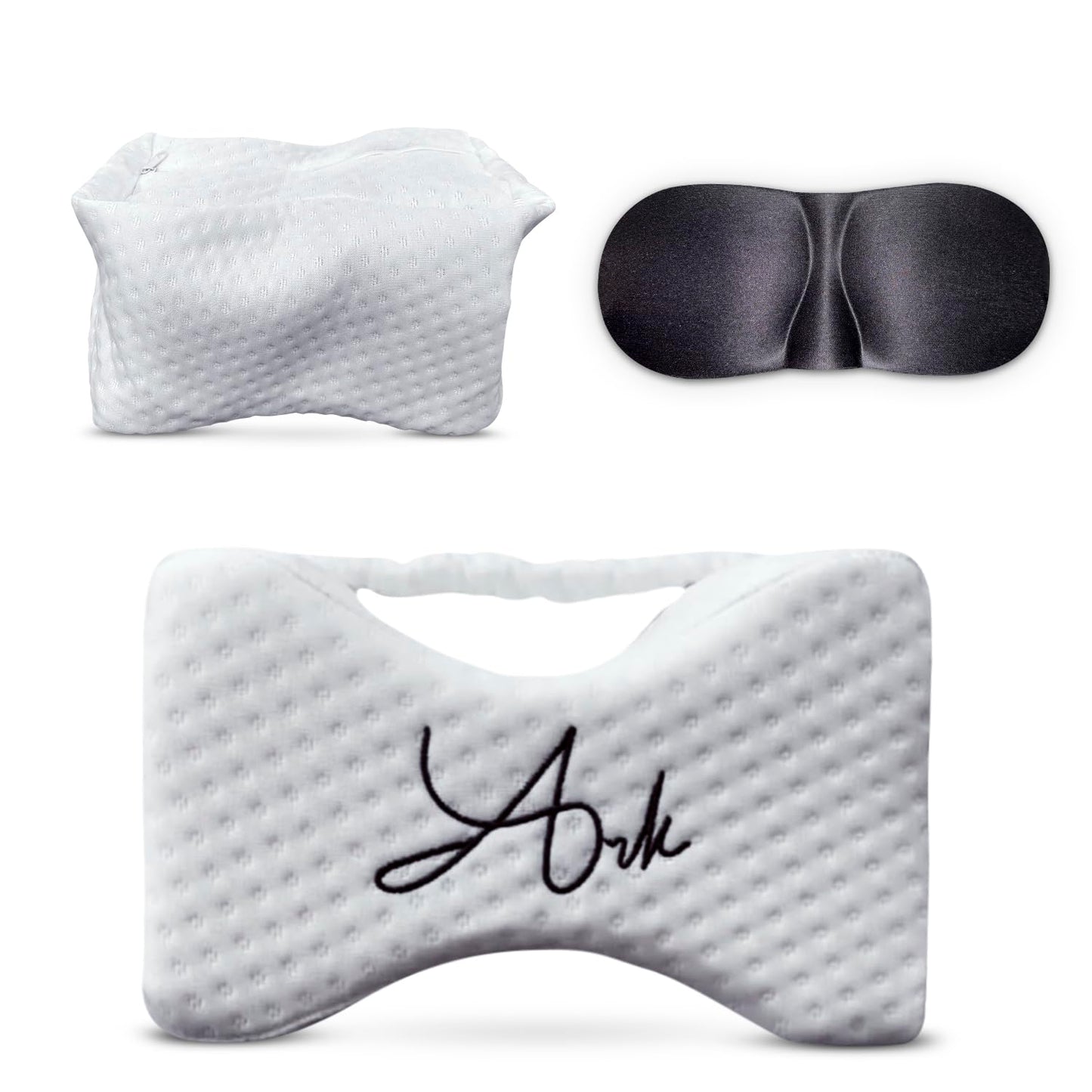 Ark Memory Foam Knee Pillow for Side Sleepers – H-Shaped with Leg Strap for Sciatica, Hip & Back Pain Relief – with Eye Mask & Extra Washable Cover