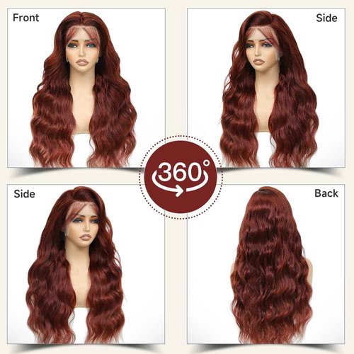 KEKEYY 28 Inch Reddish Brown Lace Front Wigs Human Hair Pre Plucked 200 Density Body Wave Lace Frontal Wig Human Hair 13x4 HD Lace Brown wig with baby hair