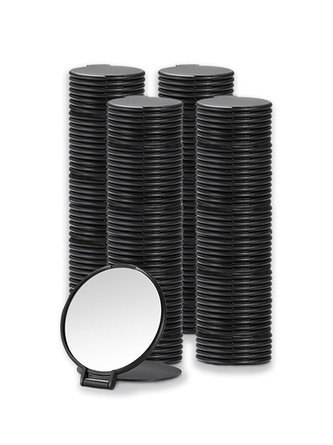 Qislee Compact Mirror Bulk, Round Makeup Mirror for Purse, Set of 200 (Black)