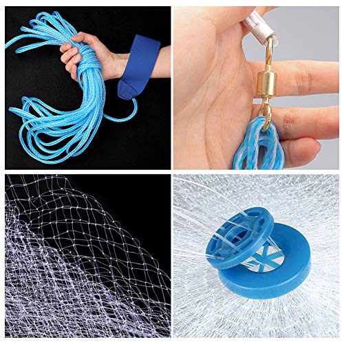 Yeahmart American Saltwater Fishing Cast Net for Bait Trap Fish 3ft/4ft/5ft/6ft/7ft/8ft/9ft/10ft Radius Casting Nets with ...