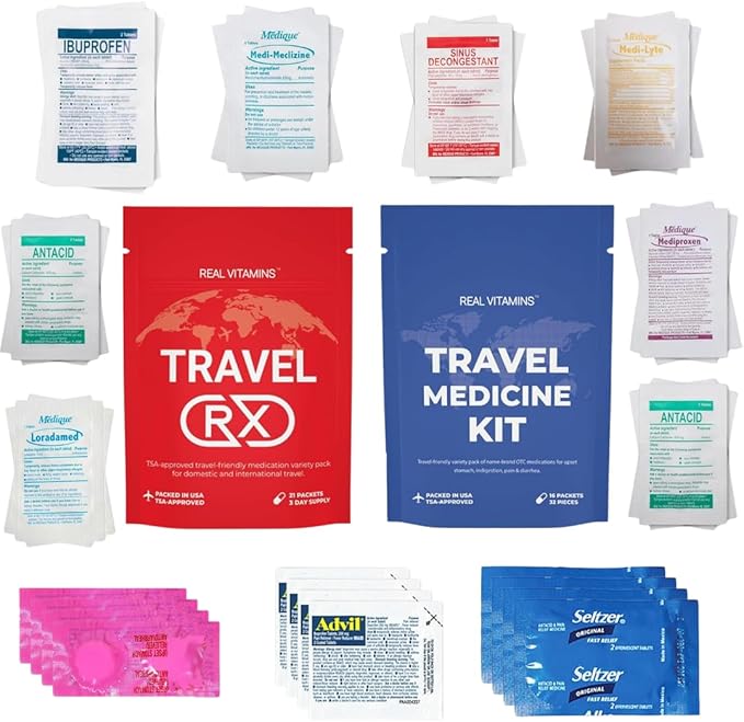 Premium Travel Medicine Kit - 37 Individually Wrapped Packets (74 Pieces) - TSA Approved OTC Meds for International Trave...