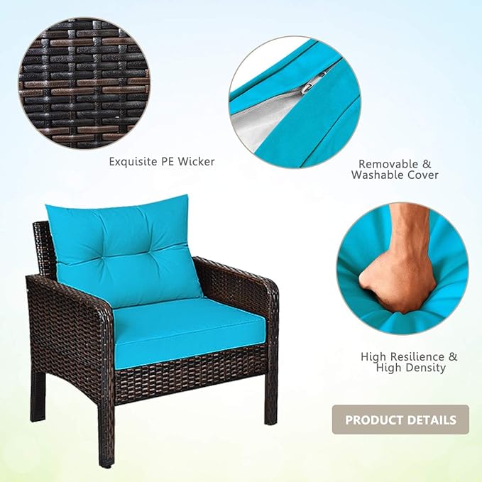 HAPPYGRILL 4-Piece Patio Furniture Set Outdoor Rattan Wicker Conversation Set with Coffee Table, Sectional Sofa Bistro Set with Cushions for Garden Poolside Backyard