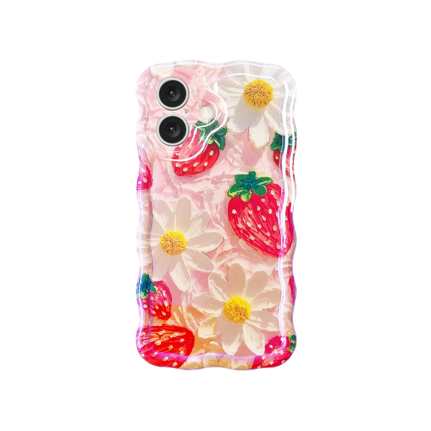 Tewwsdi Red Strawberry Phone Case for iPhone 17 6.3in,Retro Stylish Glossy Oil Painting Flower Laser Glossy,Aesthetic Fruit Dura