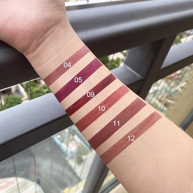 evpct 6 Pcs Lip Liner and Lipstick Set Kit Chestnut Nude Dark Red Matte Matt Mat 24 Hour Lipstick Pen and Lip Kit with Lip Liner Pencil Long Lasting Set for Women labiales mate 24 horas originales