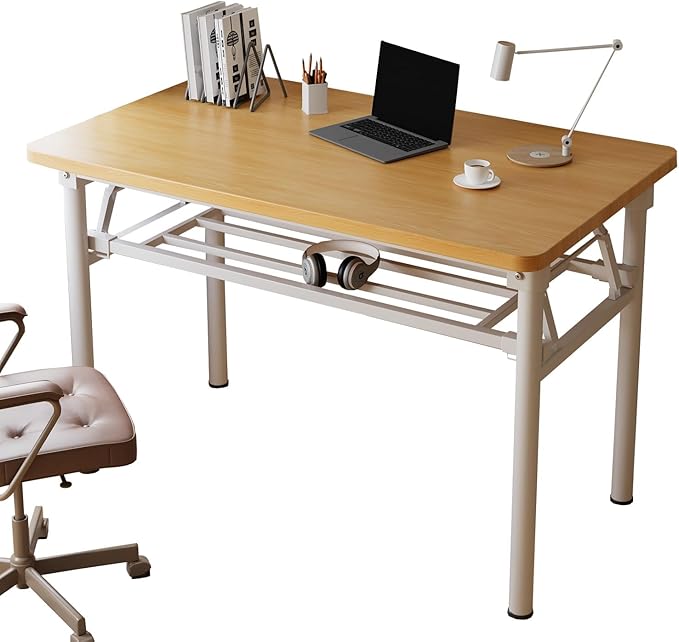 Mrsanmu Small Folding Desk No Assembly,39.4 Inch Folding Computer Desk Small Foldable Table for Home Office.