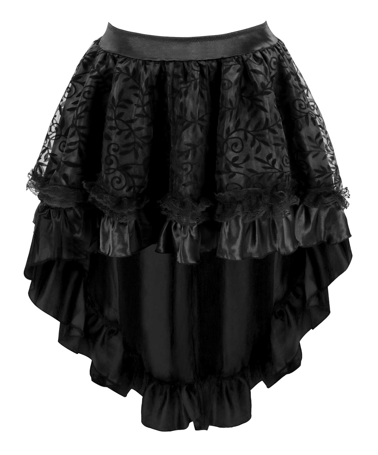 Charmian Women's Steampunk Retro Gothic Vintage Satin High Low Skirt with Zipper Black Small