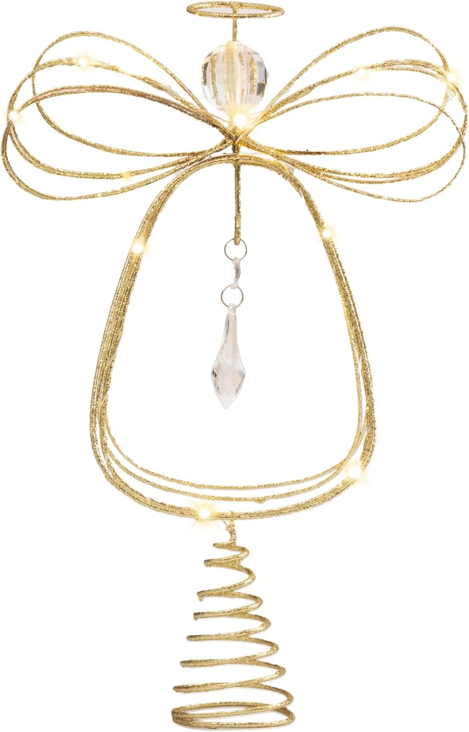 Valery Madelyn Lighted Christmas Tree Topper Angel with Timer, 10 Inch Pre-Lit Gold Metal Small Angel Tree Topper with Lights for Christmas Tree Decoration Indoor, Battery Operated, Valentines Gifts