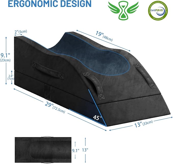 TranquilRelax Leg Elevation Pillows, Wedge Pillow for After Surgery Or Rest, Memory Foam Leg Support Adjustable, Back Knee Hip Ankles Pain Relief, Knee Pillow for Sleeping Blood Circulation Black