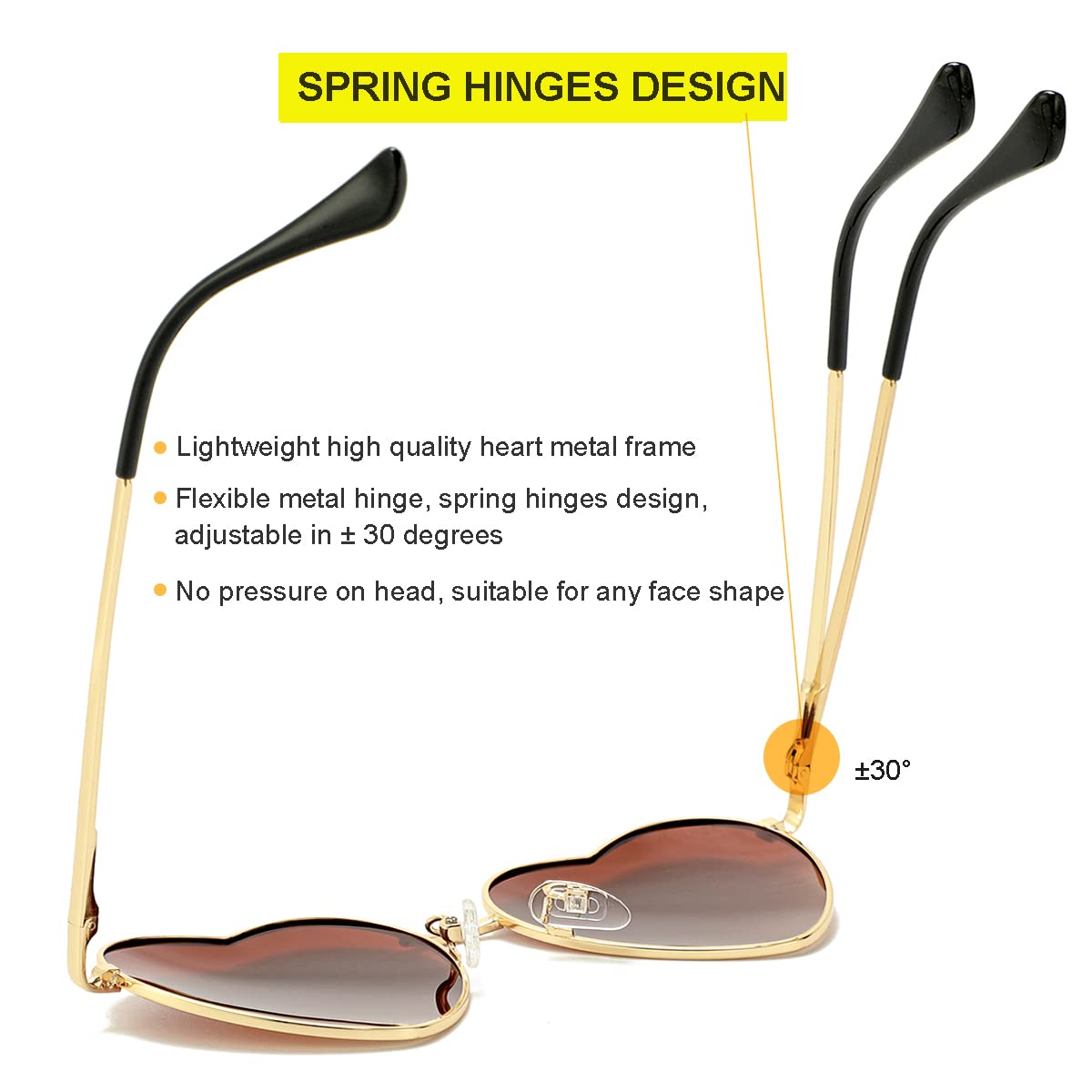 Polarized Heart Sunglasses for Women Fashion Lovely Style Metal Frame UV400 Protection Lens (Gold/Gradient Brown)