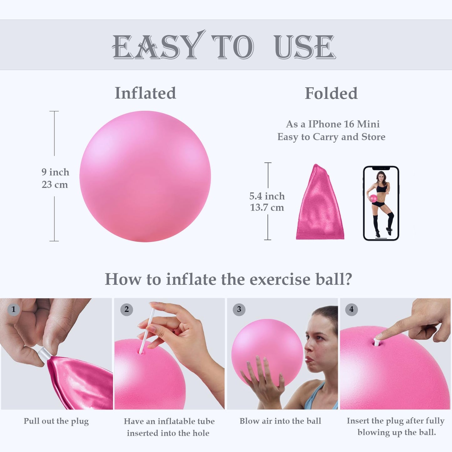 Soft Pilates Ball 9 Inch, Ideal Small Exercise Ball Between Knee Squeeze for Physical Therapy Yoga Core Medicine Abs Pt Bouncy, Mini Rubber Fitball Barre Workout Equipment for Women Men Kid Toddler