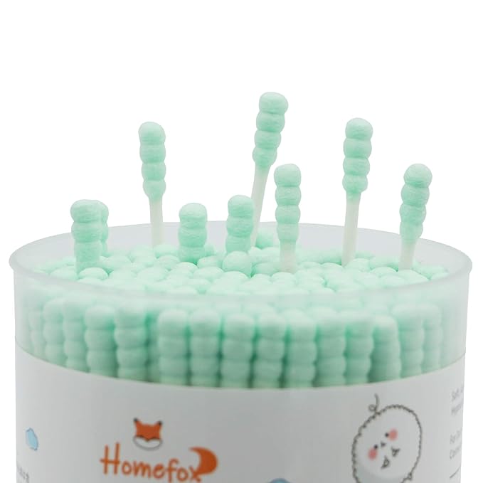 Green Cotton Swabs Spiral - 400 Count Organic Cotton Buds Double Side Tightly Wrapped Cotton Tips Paper Stick Soft Gentle Lint-Free Cruelty-Free, Round & Spiral (Green)
