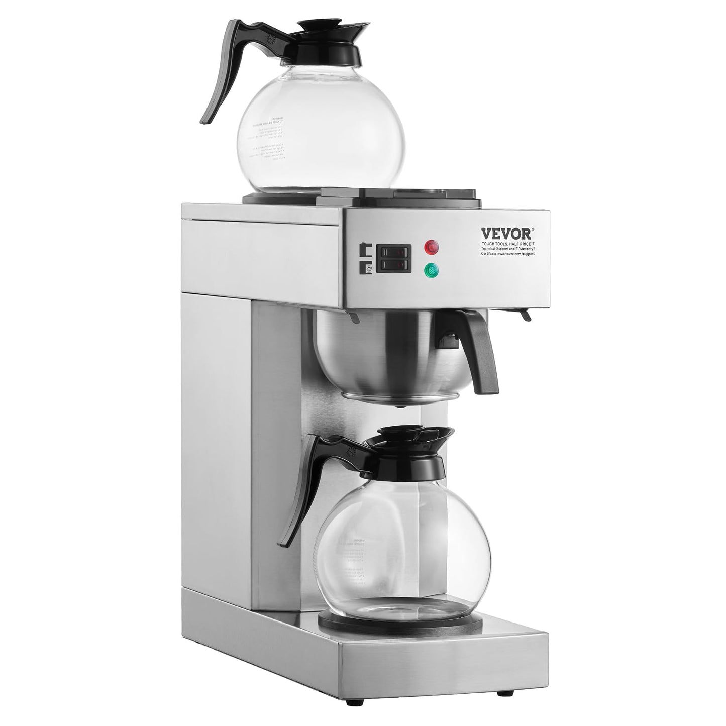 VEVOR 12 Cups Commercial Drip Coffee Maker, Coffee Maker Machine with 2 Glass Carafes and 2 Warmer Plates, Stainless Steel Pour Over Coffee Brewer for Restaurant, Office, Cafe