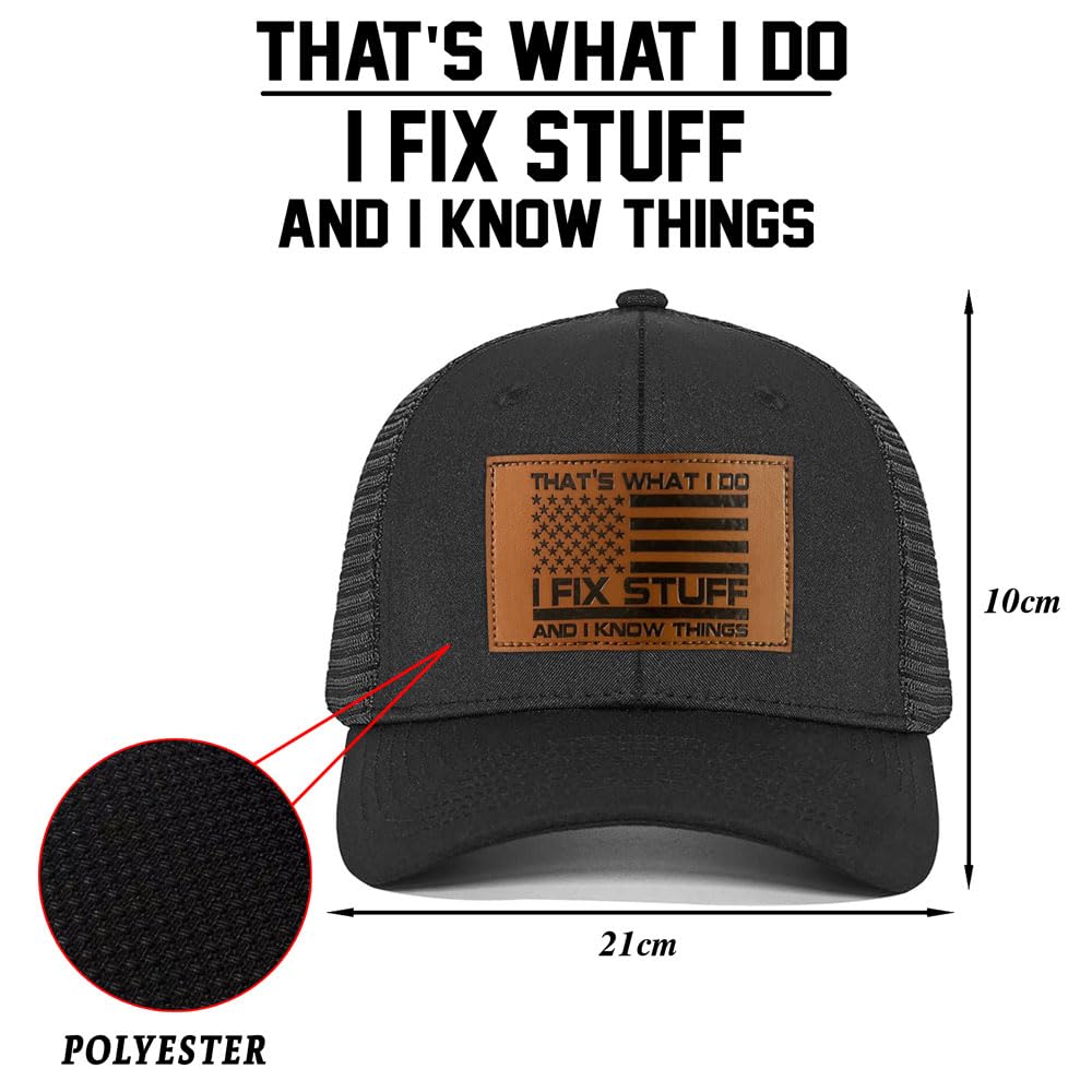 Gifts for Dad, Men,Him, Husband, Grandpa - Dad Gifts for Fathers Day Hat - Ideas Birthday 40th 50th 60th 70th 80th - I Fix Stuff Trucker Hat Black