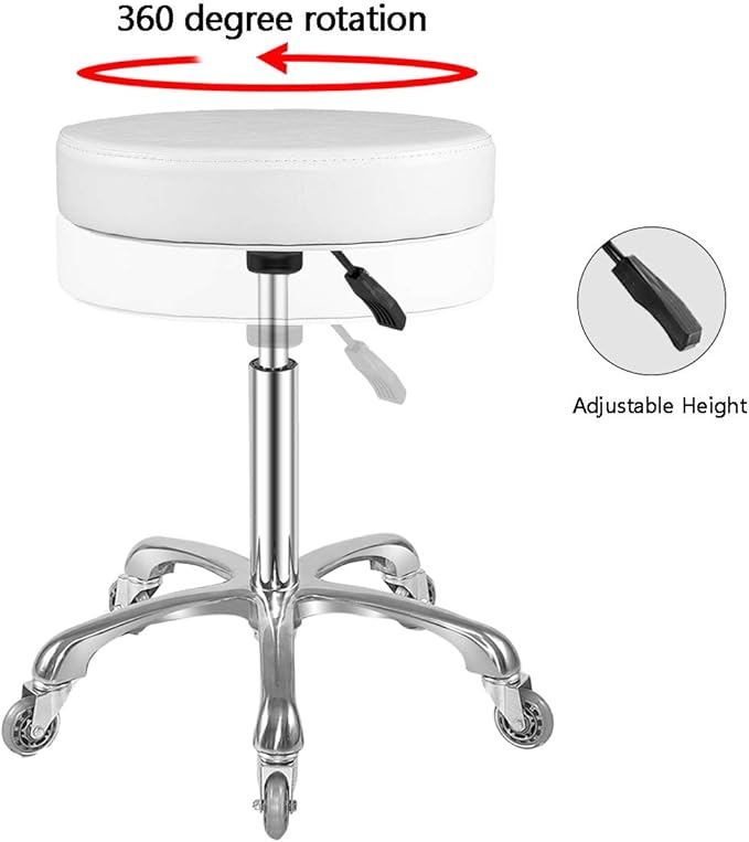 Ainilaily Rolling Stool with Wheels Adjustable Swivel Heavy Duty Hydraulic Stools Chair for Shop Guitar Lab Tattoo Workbench Medical (White)