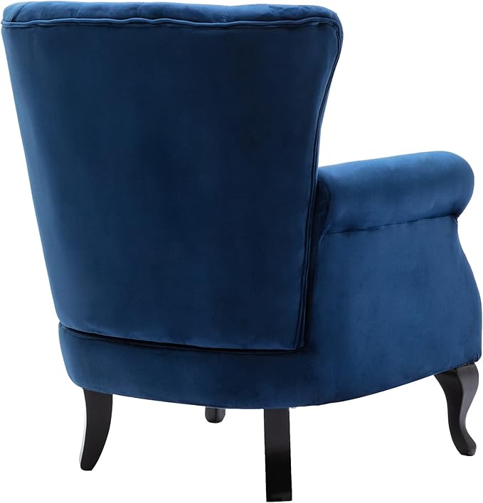 DM Furniture Mid-Century Accent Chair Modern Button Tufted Armchair Wingback Club Chair Velvet Single Sofa Lounge Chair with Pillow for Living Room Bedroom, Blue