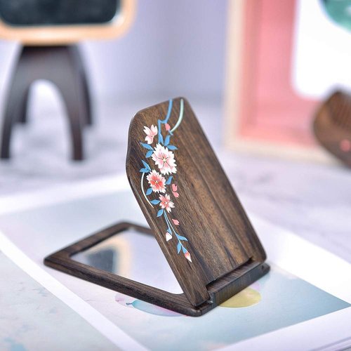 TAN MUJIANG Natural Wooden Comb & Mirror Set - Handcrafted Natural Wooden Haircare Kit with Sakura Design