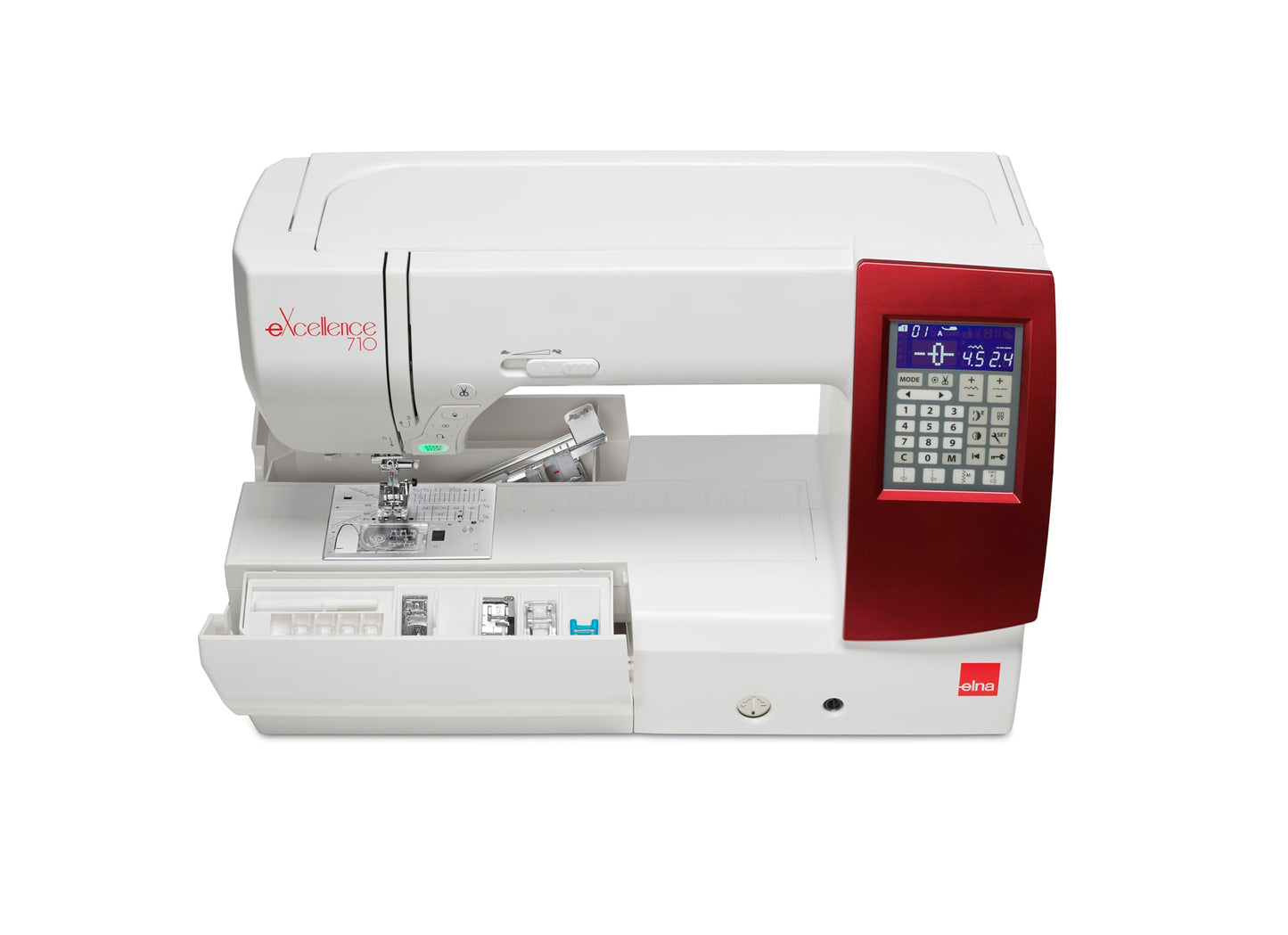Elna eXcellence 710 Computerized Sewing and Quilting Machine, 11" sewing bed, Include Advanced Dual Feed System, 15 Included Presser Feet, and No Assembly