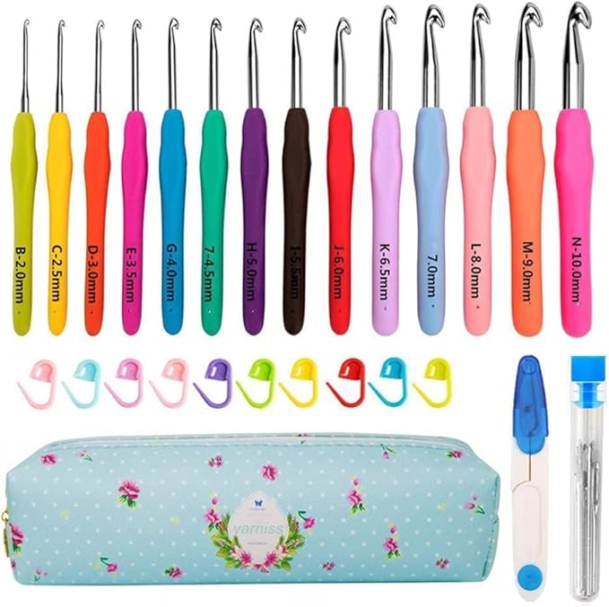 Yarniss Crochet Hooks,14 Size Crochet Set 2mm(B)-10mm(N), Ergonomic Crochet Hooks Set with Case for Beginner,Long Crochet ...