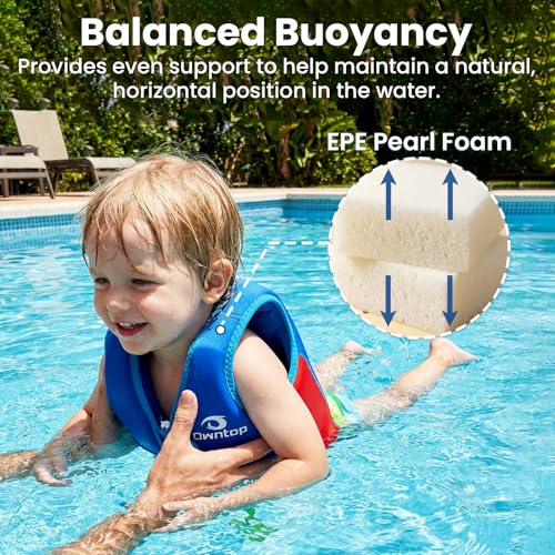 Owntop Kid Swim Vest Toddler Swim Vest with Adjustable Crotch Strap Toddler Floaties Boys Girls Buoyancy Aid for 30-40-50-...
