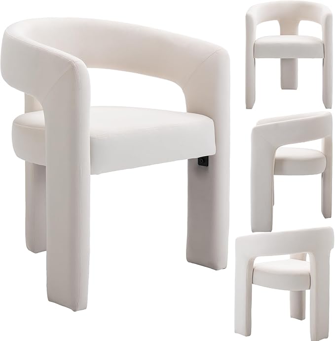 DAYALANE Modern Barrel Dining Chairs Set of 4, Upholstered Accent Kitchen Chair with Arms Comfy Velvet Side Chair for Living Room/Home Office/Reception, Velvet Cream