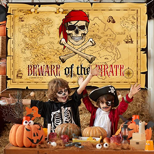 Breling Pirate Party Backdrop Pirate Treasure Map Background Nautical Theme Wall Hanging Map Banner Decoration for Kids Bi...