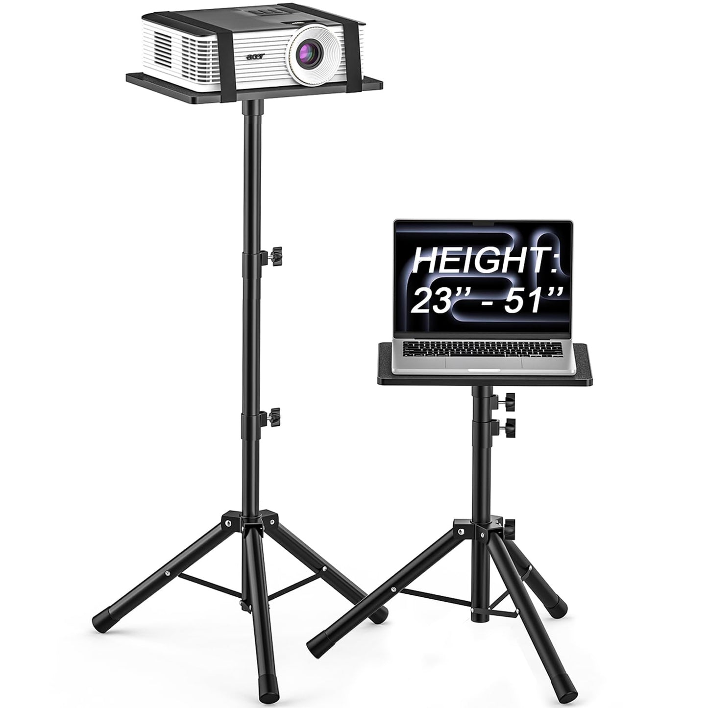 GLEAM Projector Stand Tripod from 23" to 51", Laptop Tripod Stand with Elastic Band, Height Adjustable for Office, Home, Stage, Studio, Multifunctional DJ Rack Stand