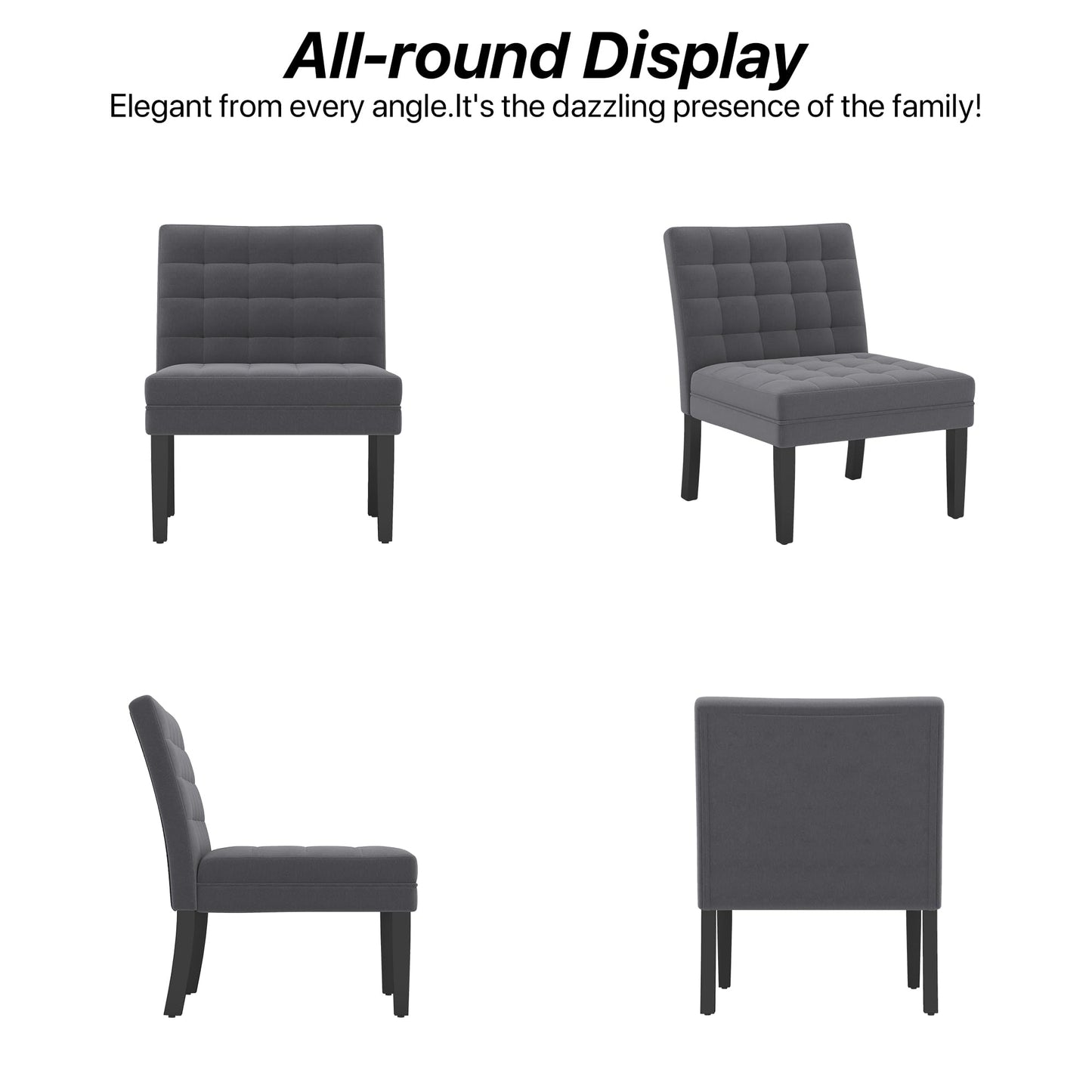 HENGJIANYI Velvet Accent Chair, Upholstered Criss Cross Chair, Wide and Comfy Living Room Chair with Wood Legs, Armless Chair with Button Tufted Back and Seat for Reading Bedroom Waiting Room, Gray