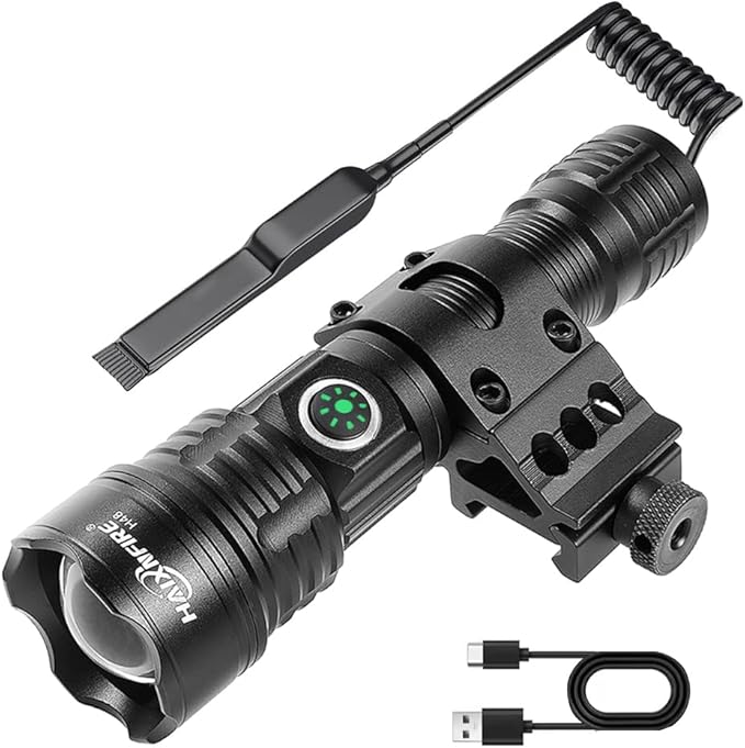 haixnfire Tactical Flashlight Type-C USB Rechargeable 6000 lumens Zoomable LED Waterproof flashlights with Pressure Switch...