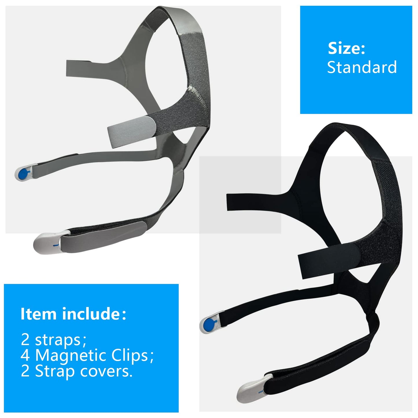Upgraded 2 Packs Airfit F20 Headgear Strap CPAP/BiLevel Headgear Straps Replacement with 2 Strap Covers and 4 Clips for AirFit F20 AirTouch F20 Size Medium (Gray // Black)