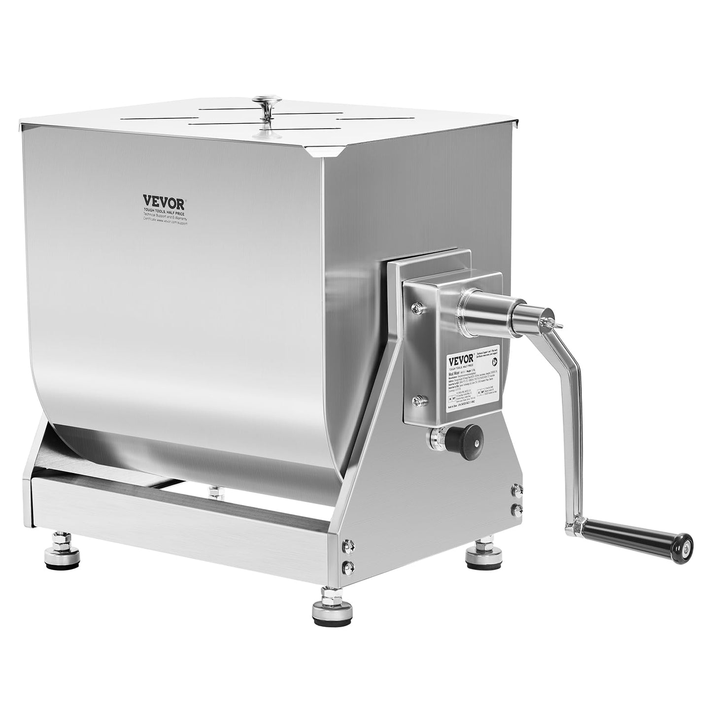 VEVOR Manual Meat Mixer, 60 Pound Capacity Tilt Tank Meat Mixer, Stainless Steel Meat Processing Equipment, Sausage Mixer Machine with Lid and Handle, Ground Beef Hand Mixer, Silver