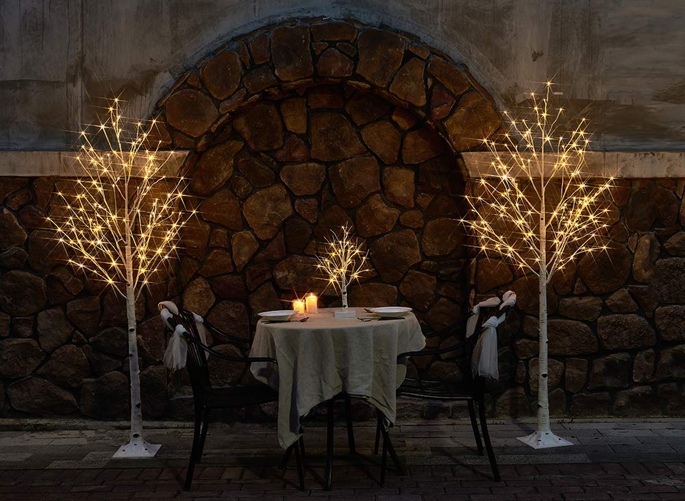 Hairui Pre Lit Birch Tree 2 Pack 6FT 128 Warm White LED White Twig Tree Lights for Indoor Outdoor Home Spring Easter Christmas Holiday Decorations