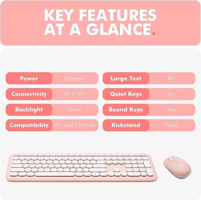 X9 Pink Keyboard and Mouse Wireless | Cute Wireless Keyboard and Mouse Combo - Transform Your Space with a Colorful Keyboard and Mouse Set for PC Laptop and Chrome (Pink/White)