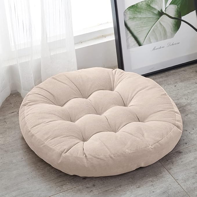 Tiita Round Office Chair Cushions 22x22 Inch Outdoor Seat Pads Set of 2 Throw Floor Pillows for Adults Sitting Patio Garden, Beige