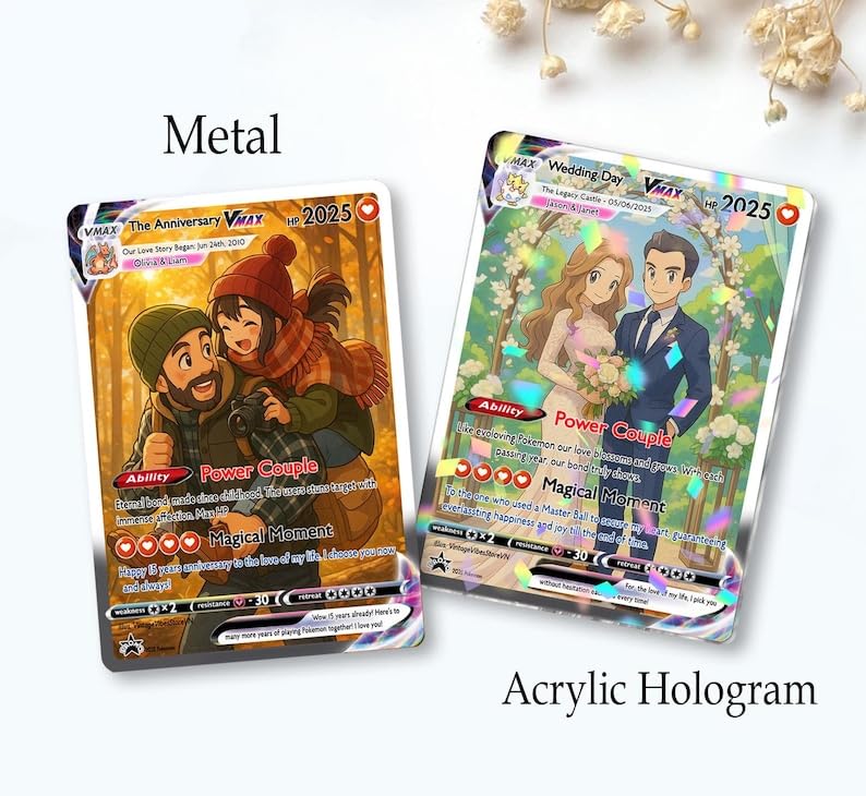 Personalized Poke Card Anniversary Card - Custom Photo Anime Wedding Card, Custom Card for Couple, Gift for Him