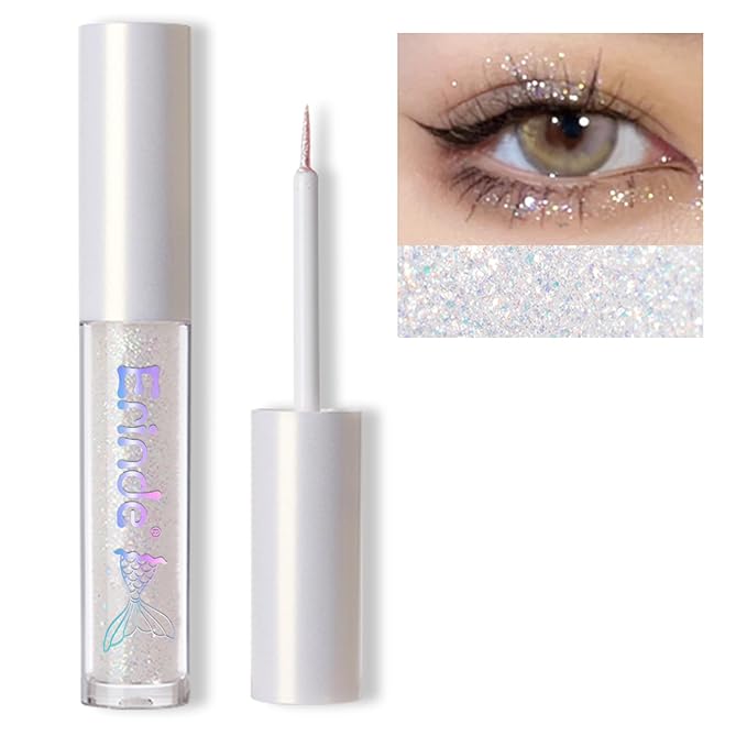 Erinde Liquid Glitter Eyeshadow Eyeliner, Korean Makeup Bling Under Eye Shadow, Shimmer Metallic, Lightweight Waterproof L...