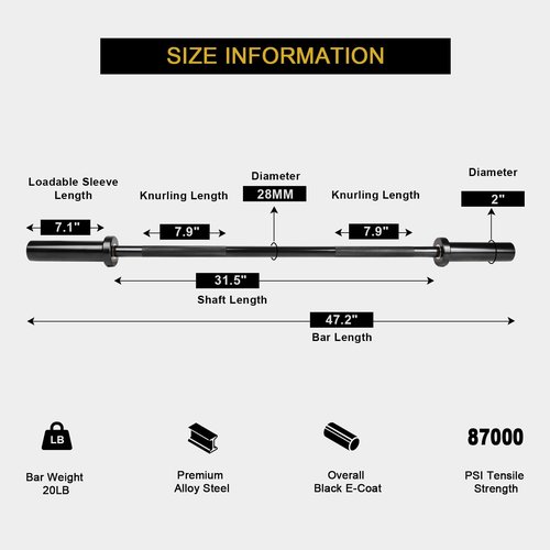 LIONSCOOL Premium 4ft Barbell (Black E-coating, 4FT, 500LBS)
