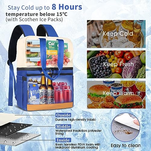 Scothen Backpack Cooler with Double Decker & 12 Ice Packs- Keeps 36 Cans Cold for Up to 24 Hours- Waterproof & Leak Proof ...