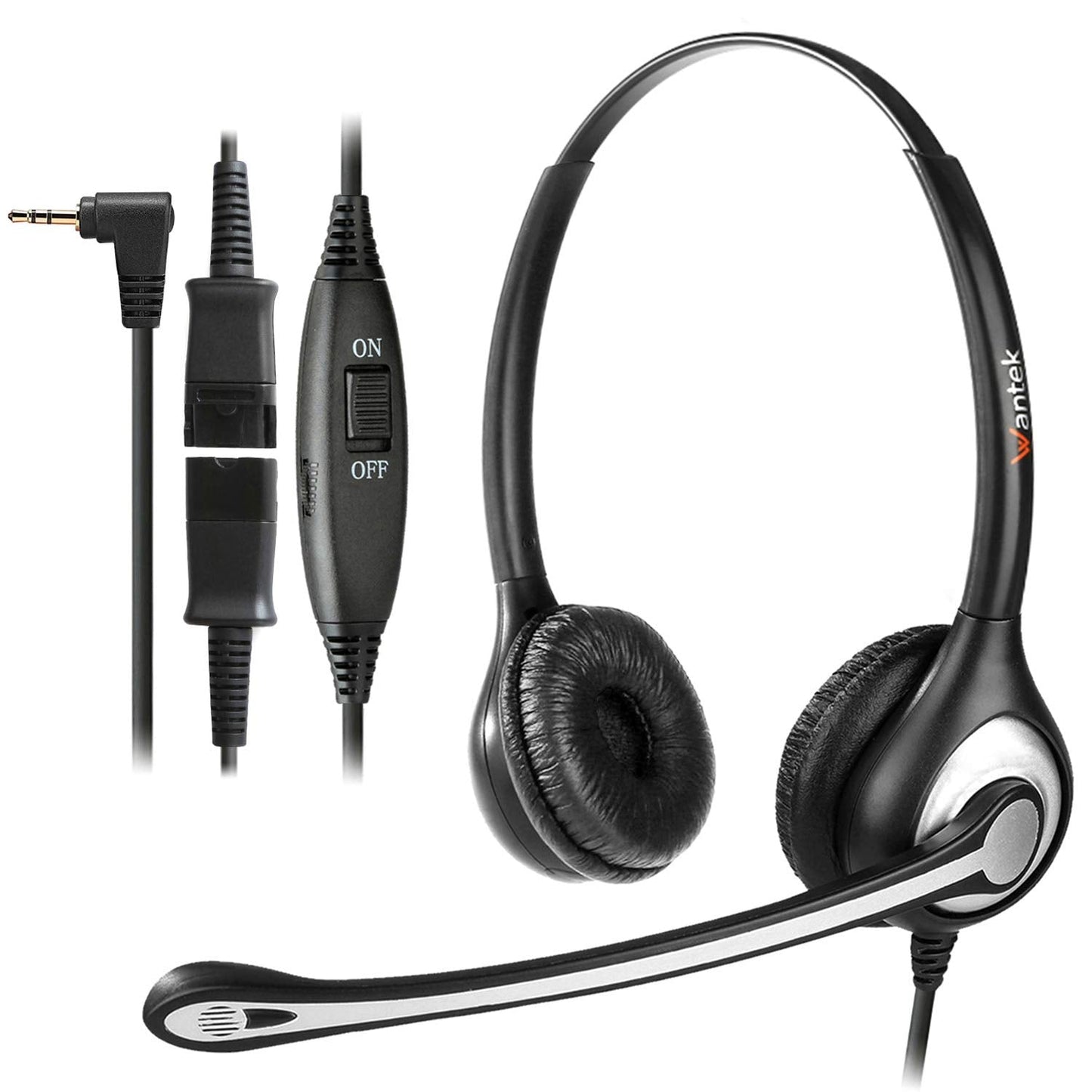 Wantek Wired Telephone Headset Dual Ear With 2.5Mm Jack, Noise Cancelling Mic, Quick Disconnect, Work For Cordless Phones At&T M