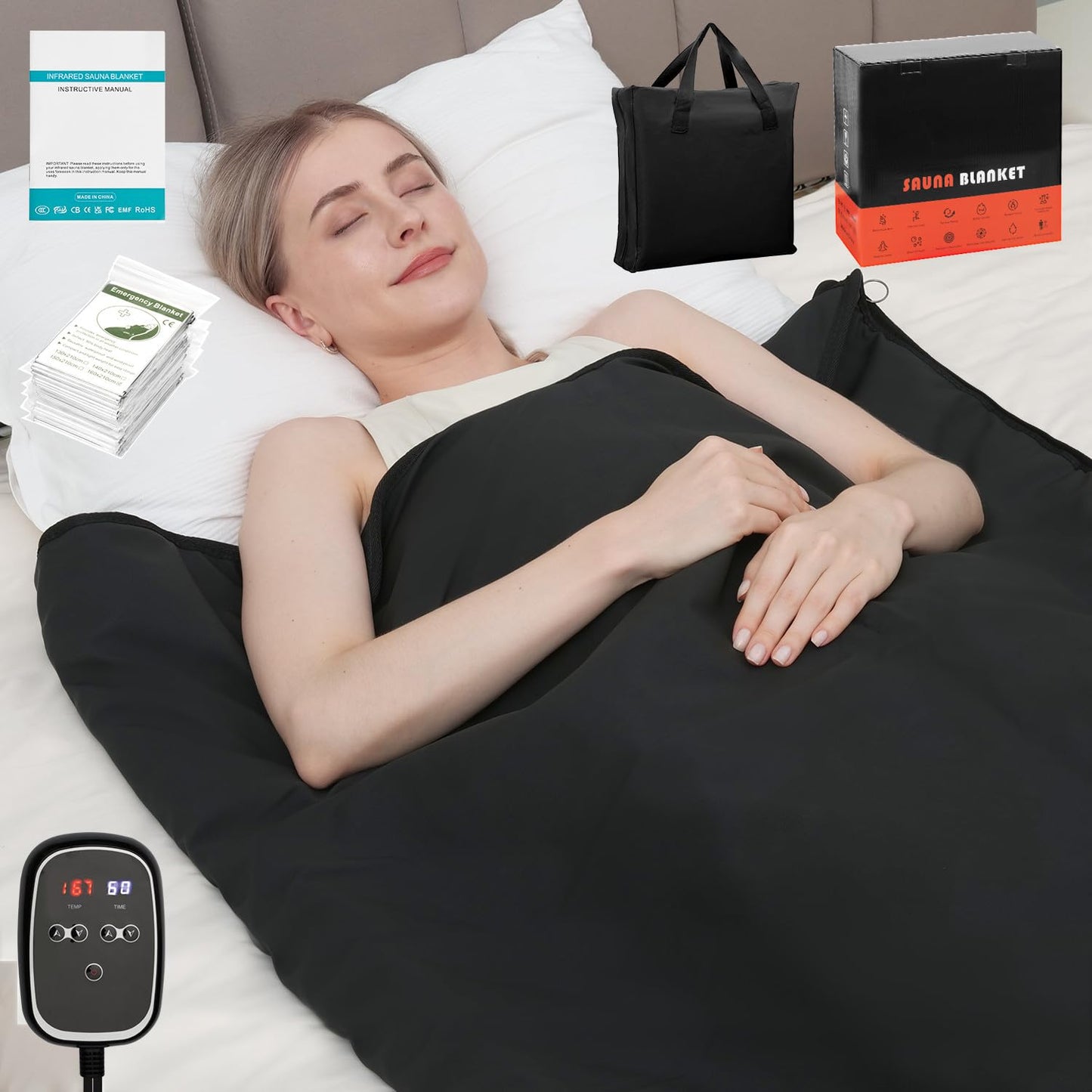 yamxun Infrared Sauna Blanket for Home: Skin-Friendly PVC Leather Large Portable Blanket for Full Body Detox & Relaxation - Far Infrared Heating Adjustable 86-167℉ & 30-60 Min Timer 71 x 35.5Inch