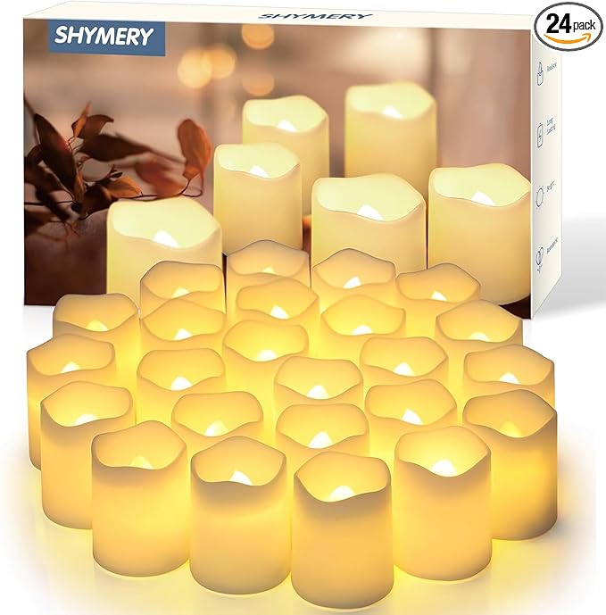 SHYMERY Flameless Votive Candles,Flameless Flickering Electric Fake Candle,24 Pack 200+Hour Battery Operated LED Tea Light...