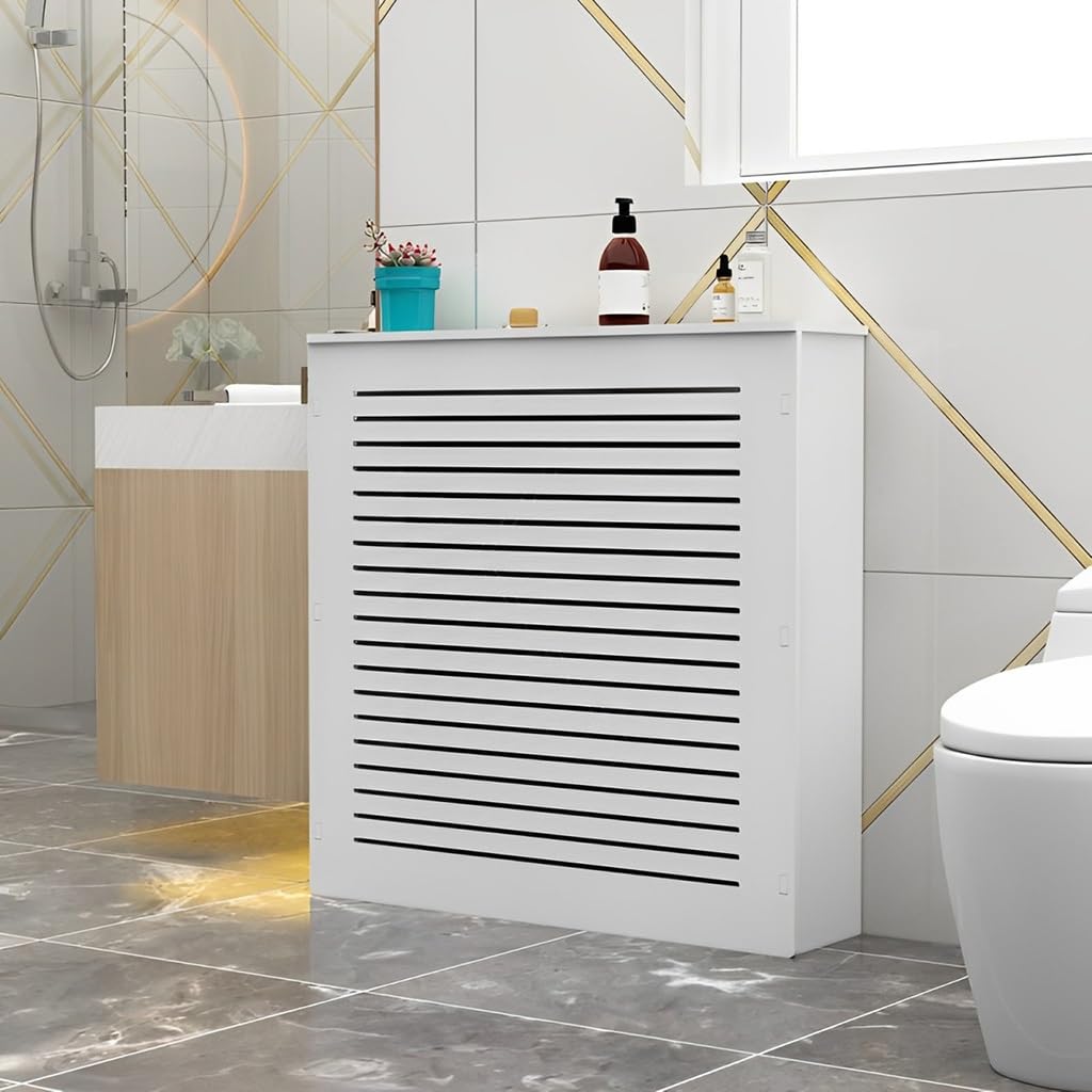 Radiator Covers For Home White Louvered Grill Radiator Shelf Cabinet, Living Room Heating Decorative Hide Cluttered Pipes, Wood Heating Radiator Cover For Home, Office, Bedroom Hallway(28"Lx10"Wx28"H/