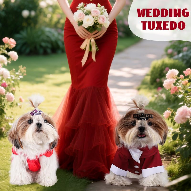 Norbi Dog Tuxedo Suit for Medium Dogs Bow Tie Wedding Outfit Prince Formal Party Tuxedo Pet Costume Red S