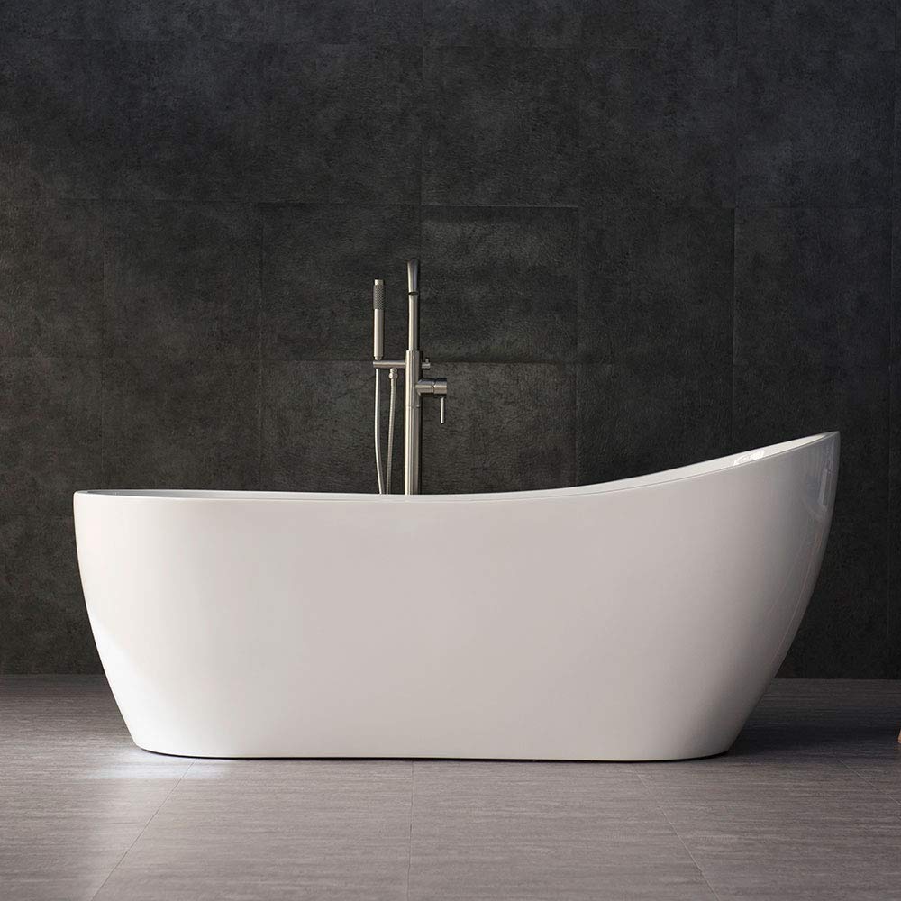 WOODBRIDGE 67" Acrylic Freestanding Bathtub Contemporary Soaking Tub with Chrome Overflow and Drain, B0001-C, White