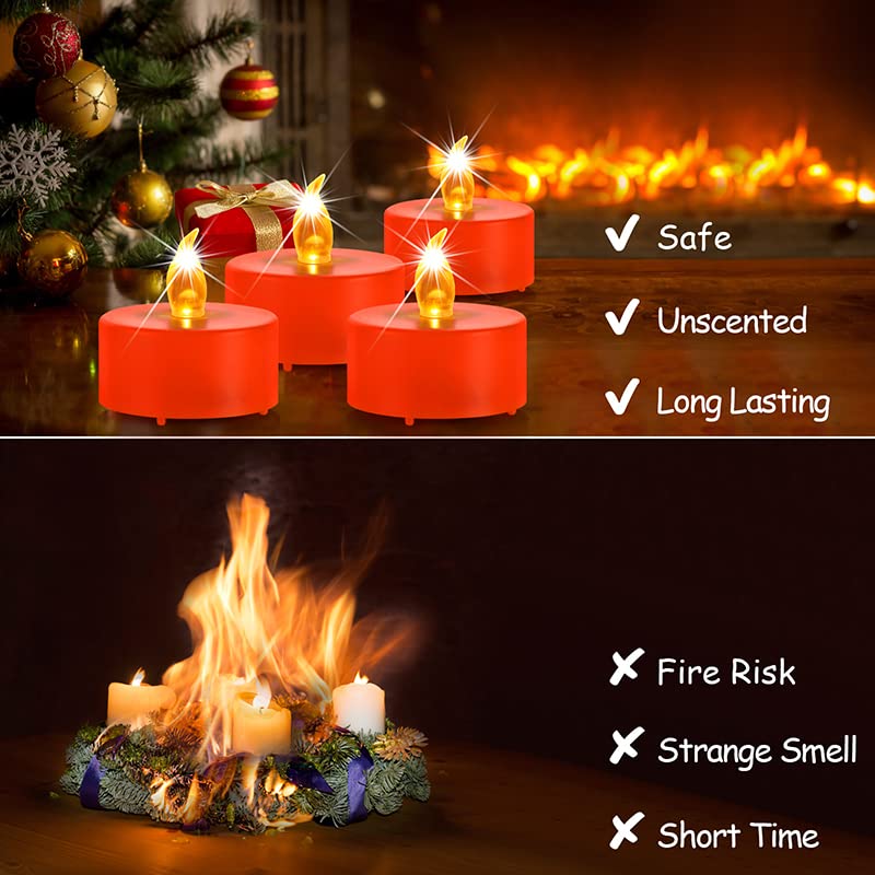 MINXIN Battery Operated Tea Lights Candles: 24 Pack Realistic and Bright Flickering Holiday Gift Flameless LED Electric Candles for Seasonal & Festival Party Home Decoration Orange