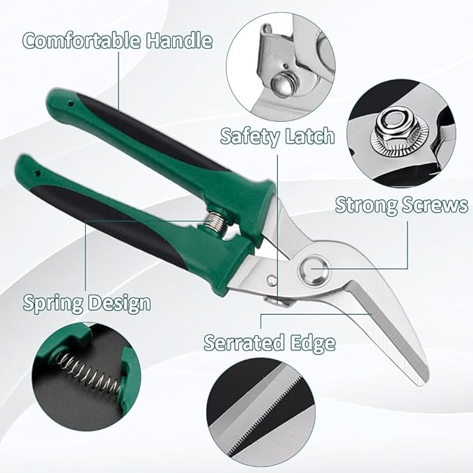 Industrial Heavy Duty Utility Scissors, All Purpose Stainless Steel Scissor, Curve-Blade, Comfort Grips, Multi-function Shears for Cutting Leather, Wire, Cardboard, Thin Iron (Curved Blades)